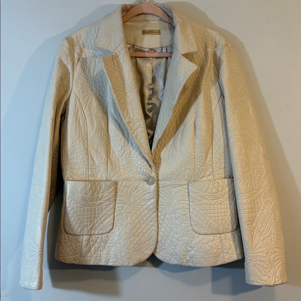 Creamy Ivory White Genuine Leather Quilt Stitching Large Wilson’s Leather Jacket